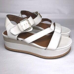 Naturalizer White‎ Platform Wedge Sandals Buckle Ankle Strap Size 7